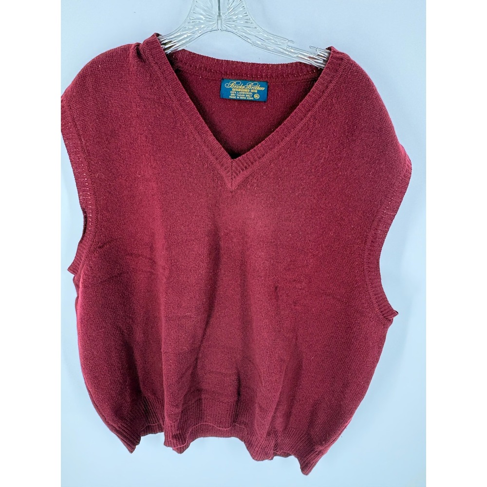 Brooks Brothers Mens V Neck‎ Sweater Vest Burgundy Lambswool XL